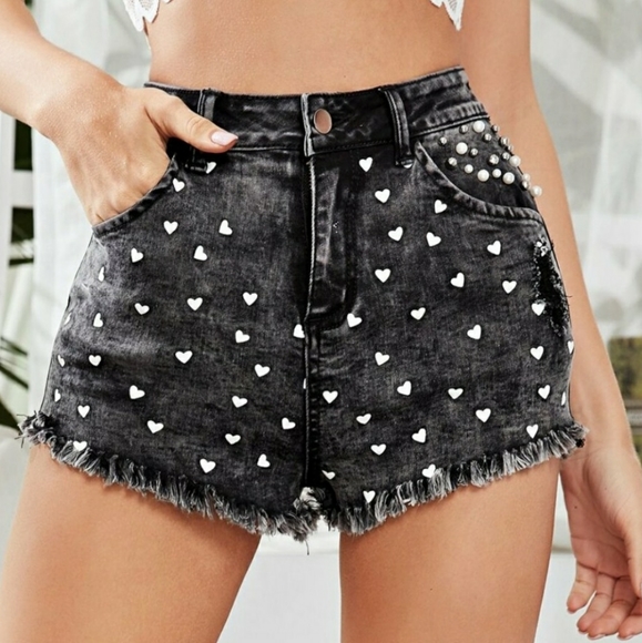 Aluna Levi Pants - 🖤 Black Hearts Denim Shorts 🖤